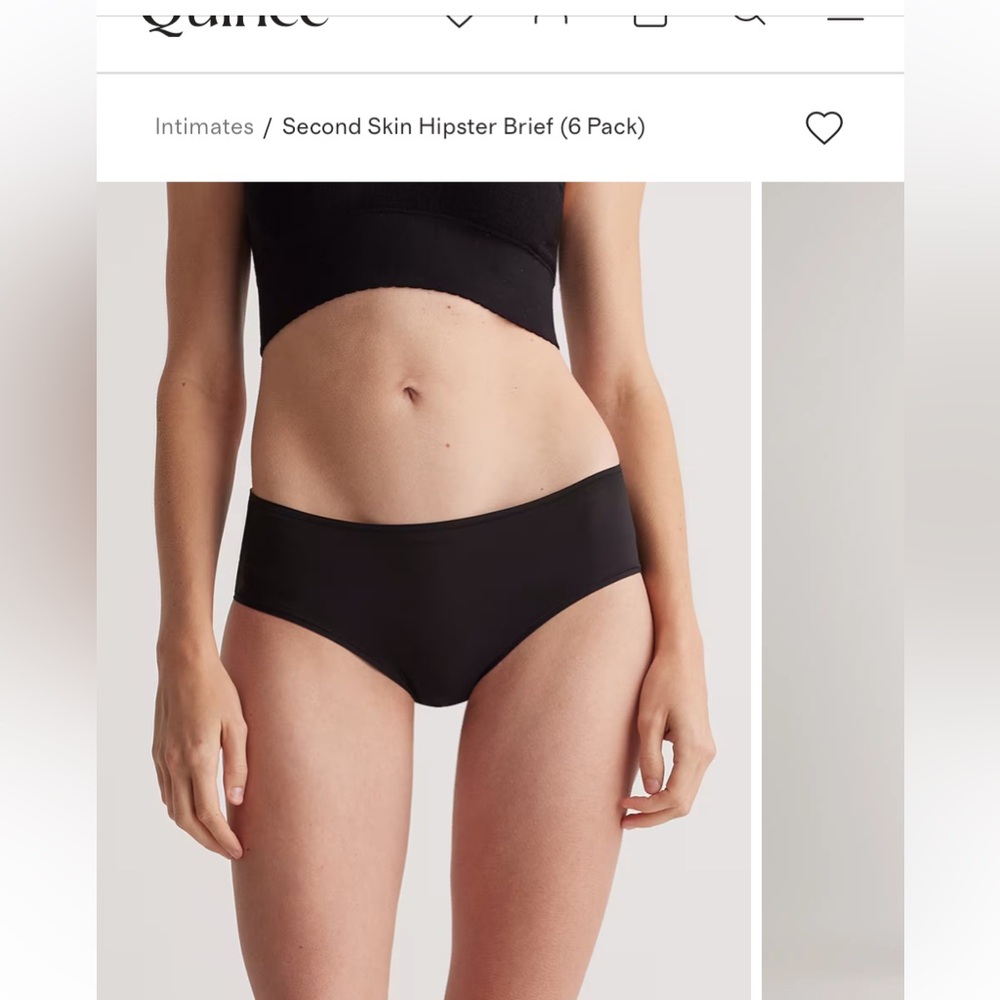 NWOT Quince Women's Second Skin Classic Black Hipster Briefs, set of 6